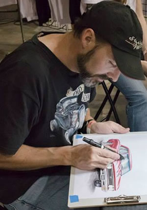 Shannon drawing a car